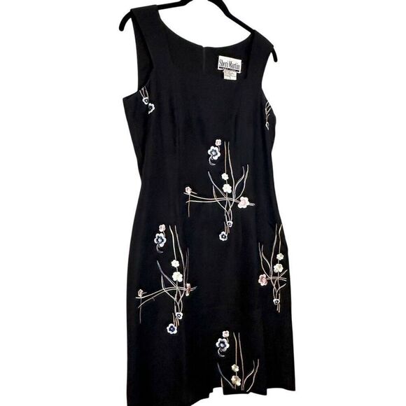 Sheri Martin Floral Linen Blend Embroidered Sleeveless Sheath Dress Black Size 4 - Picture 2 of 4